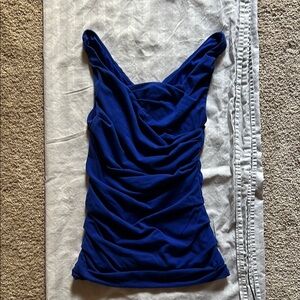 Express Blue Ruched Fitted Tank Top